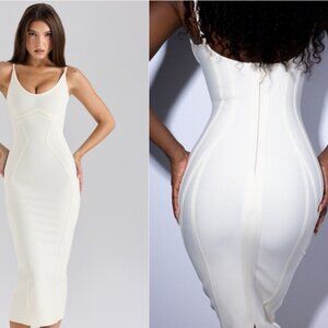 HOUSE OF CB 'The Hourglass' Ivory Midi Bandage Dress nwot